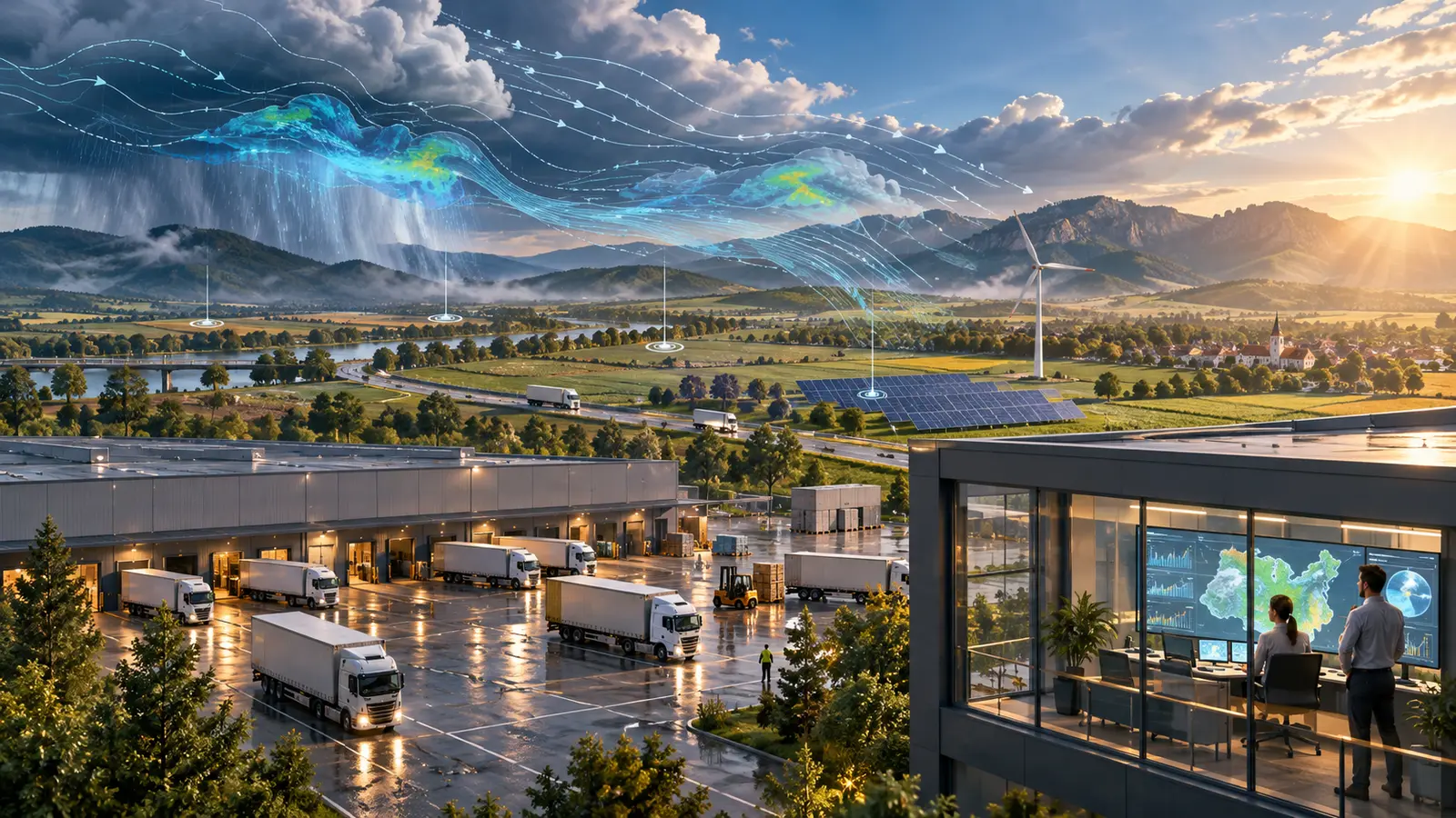 Centru logistic, rute si active de energie regenerabila coordonate prin straturi vizuale de prognoza meteo